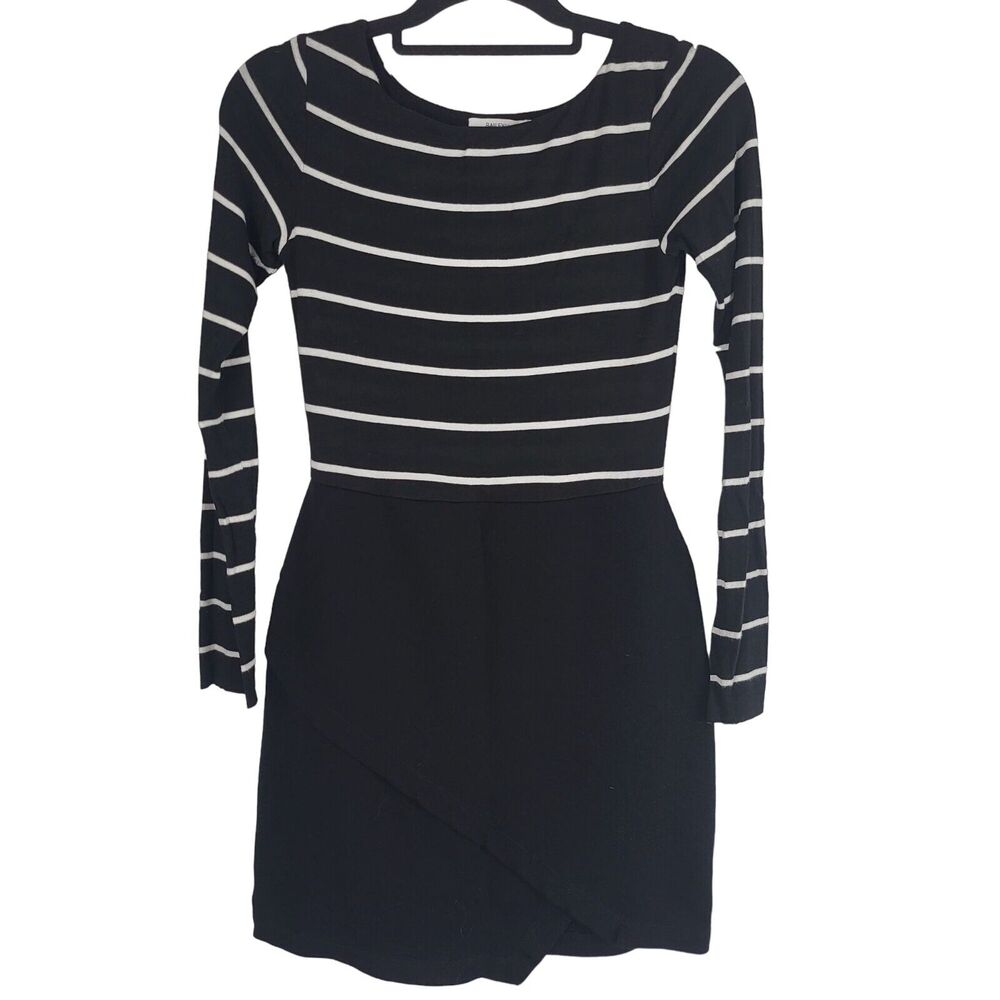 Bailey 44 Dress S Womens Black White Striped Long Sleeve Pullover Above Knee
